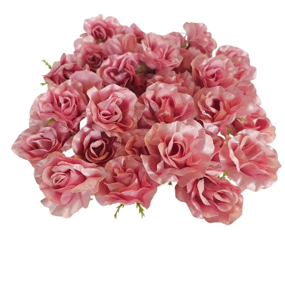 25 Pink Satin Rose Heads Stemless Wedding Floral Craft DIY 2.5in Flowers